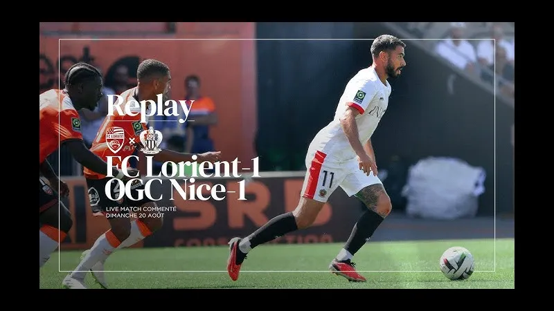 Cầu thủ Nice băng qua hàng phòng ngự của Lorient để tiếp tục tấn công
